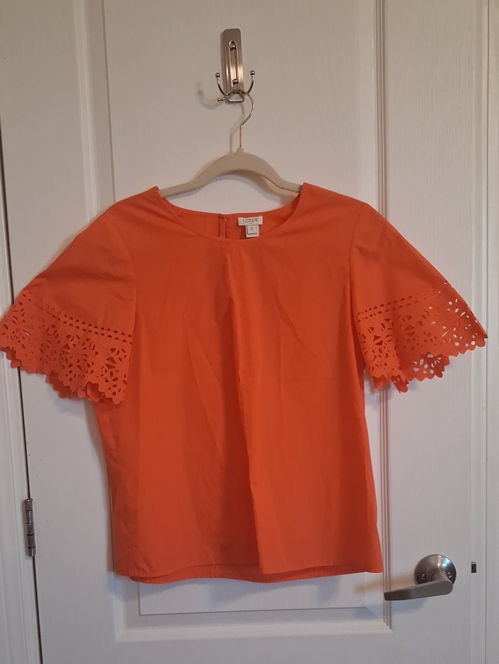 J. CREW Bright Orange Round Neck Eyelet Flutter Sleeve Blouse Size S